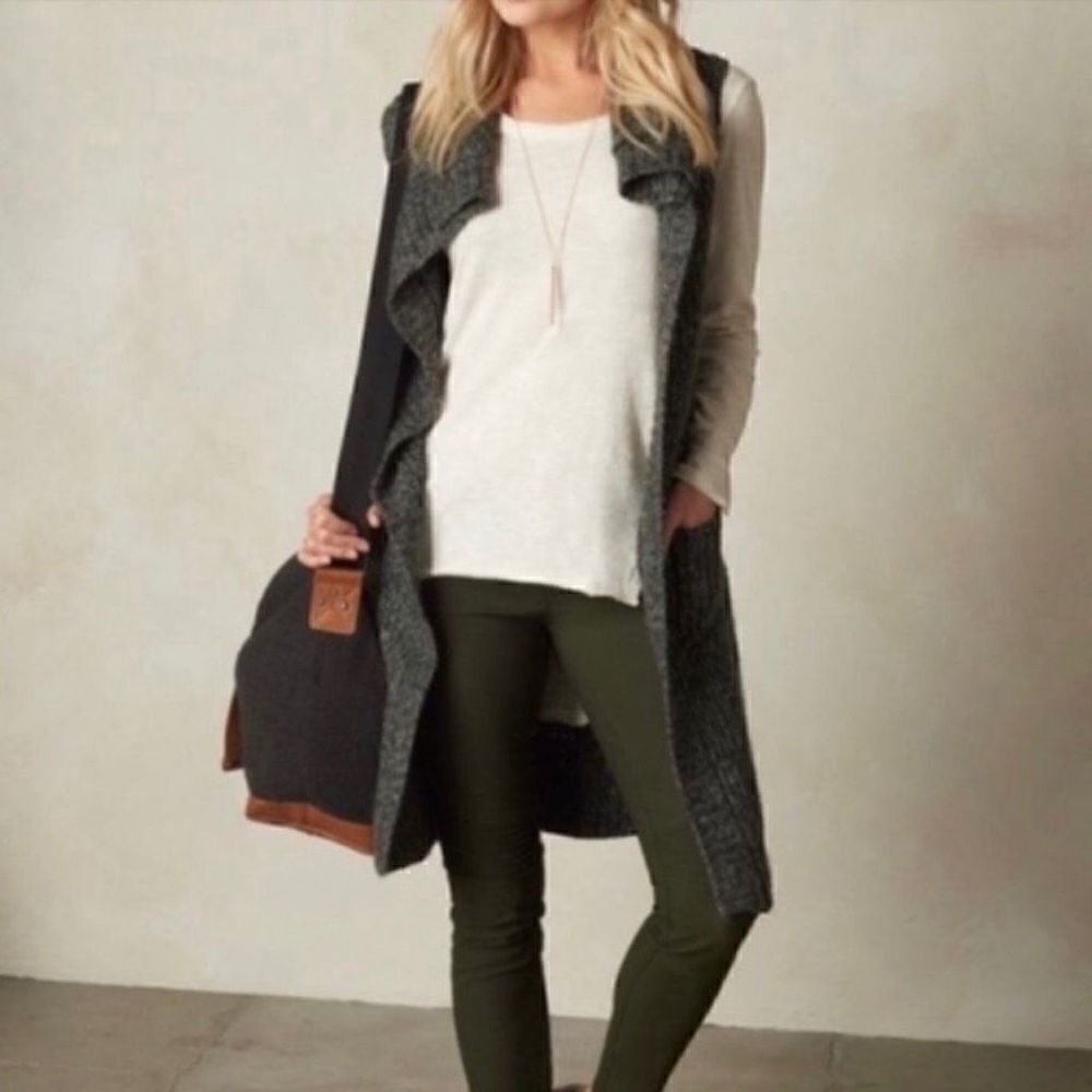 Prana Thalia Sweater Vest Cardigan Sleeveless‎ Open Front Chunky Gray Women XS - Picture 2 of 11